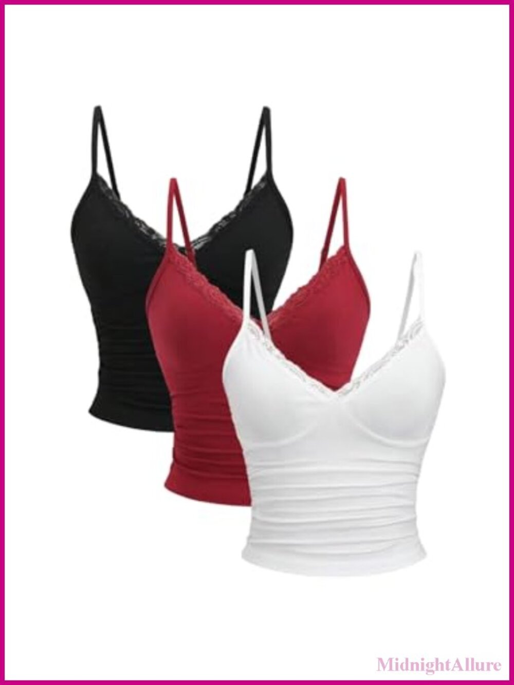 3 Pack Lace Cami Ruched Spaghetti Strap Going Out Tops
